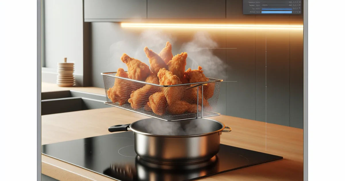 Air fryer with crispy chicken breast inside