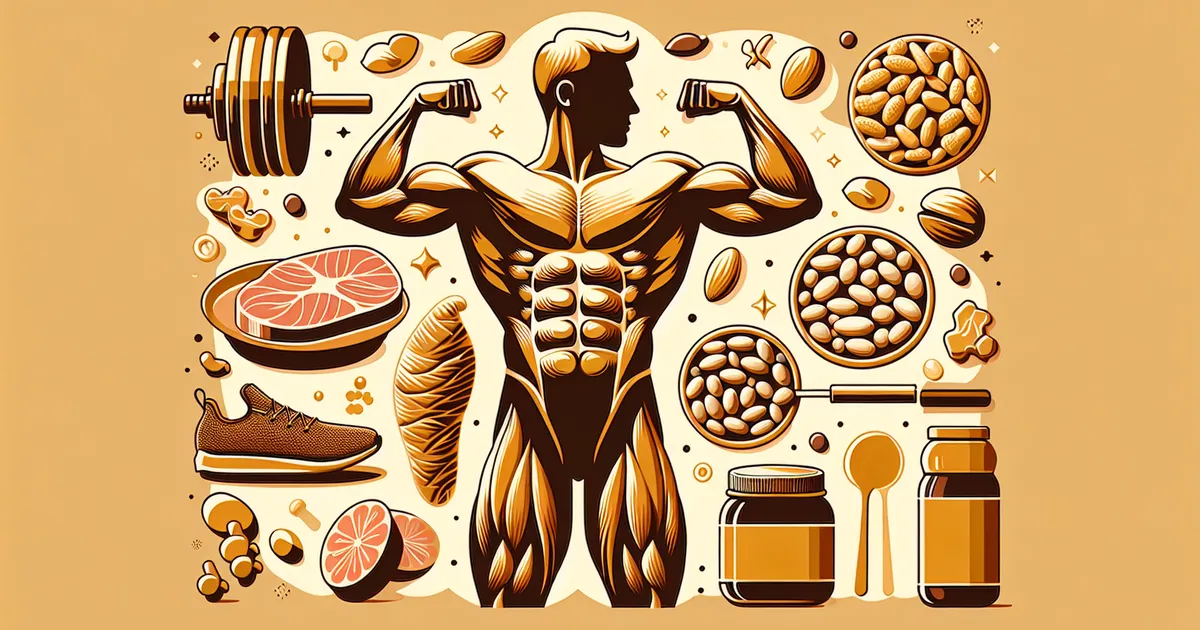 Protein-rich foods arranged on a table โ chicken, eggs, fish, lentils, whey