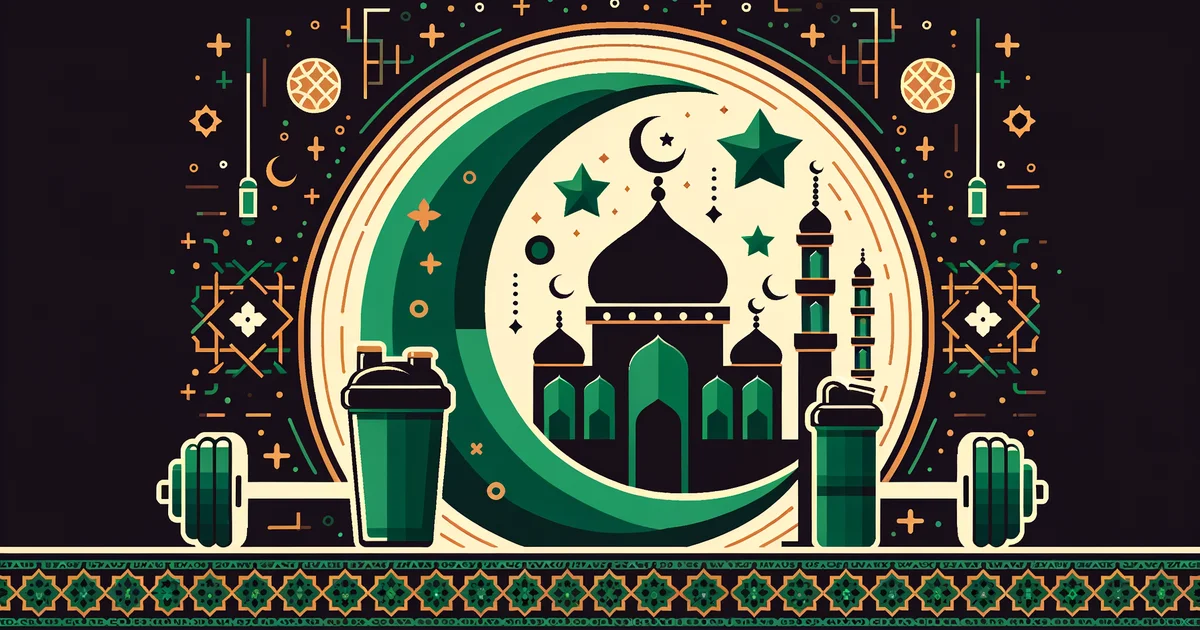 Muslim athlete training during Ramadan with halal supplements and dates